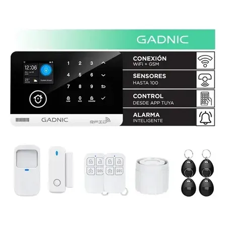 Kit Alarma Inalambrica Gadnic Conexion Inalambrica GSM 4G 433MHz Sirena 115dB Pantalla 2.4 Pulgadas Hasta 100 Sensores RFID Control Remoto