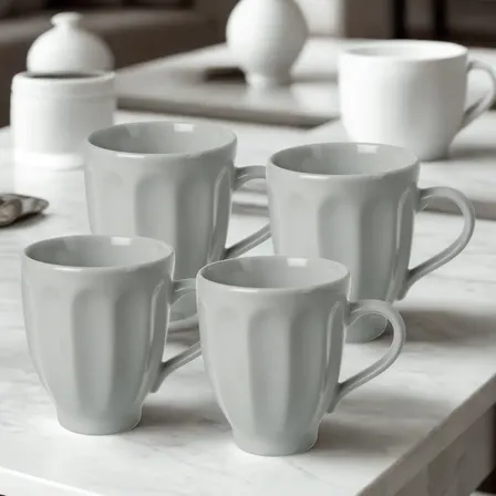 X 4 Tazas Jarro Mug Vintage Facetadas Florence Aston Color Gris Claro