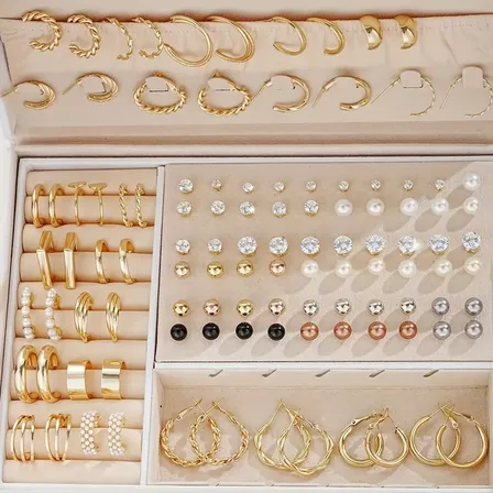 Set 59 Pares Aros Y Abridores Estilo Punk Mujer Dorado