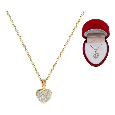 Collar Corazón Strass Baño Oro 18k Con Estuche Regalo Pana Dorado