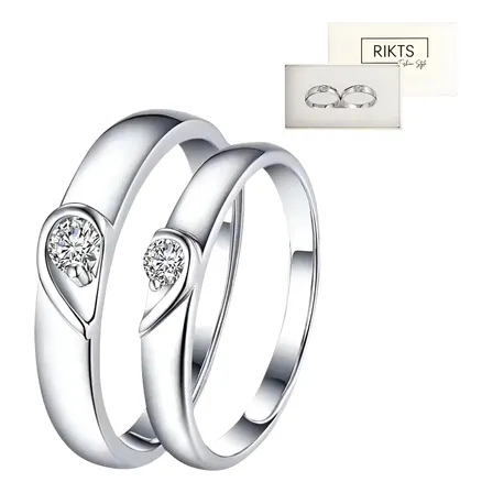 Set X2 Anillos Corazon Promesa Color Plata + Cajita Regalo Plateado Ajustable