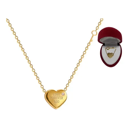 Collar Corazón Llave Love Forever Baño Oro 18k Estuche Pana