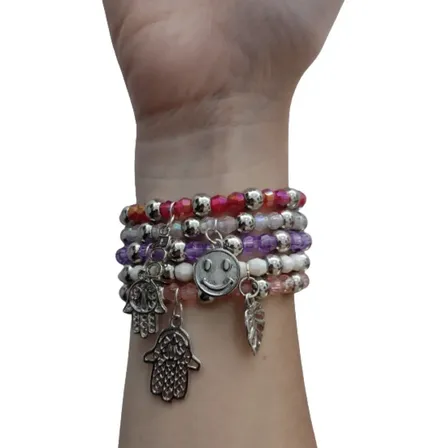 Pulseras Artesanales Con Dijes X 10. Pulseras Por Mayor 18 Cm