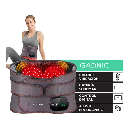Faja Masajeadora Lumbar Gadnic Calor Y Vibración Recargable Gris