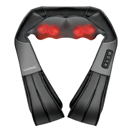 Masajeador Cervical Gadnic Shiatsu Calor Infrarrojo Rotación Automática Control Integrado Ergonómico Portátil Adaptador Auto 8 Nodos Gris Claro