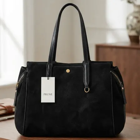 Prüne - Cartera De Cuero Gamuzado Grande Prüne Paddock Mujer Negro