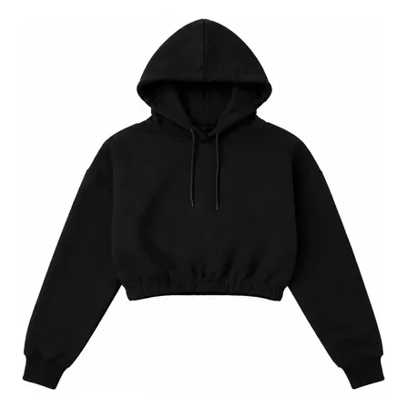 Buzo Corto Crop Top Capucha Oversize Colores Dama Mujer 3 Negro