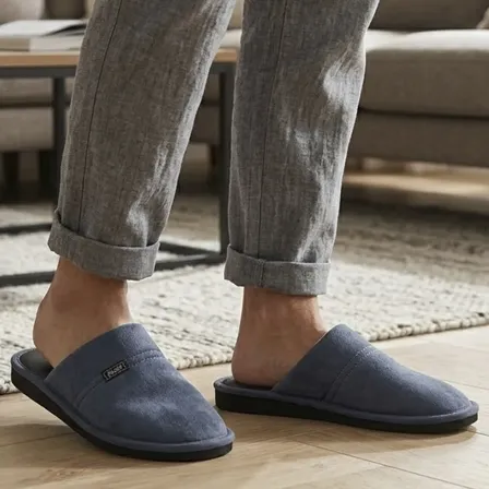 Pantuflas Hombre Terciopelo Abrigadas Cómodas Suaves De Casa Gris Liso 45/46