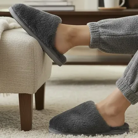 Pantuflas Mujer Peluche Abrigadas Invierno Hogar Cómodas Gris Liso 39/40