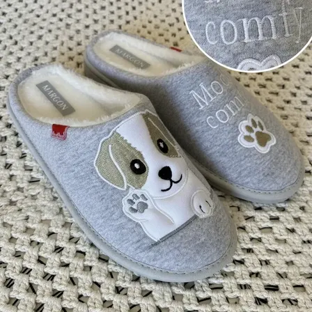 Margon Pantuflas Perrito De Piel Para Mujer Gris Perrito 39.40 Ar
