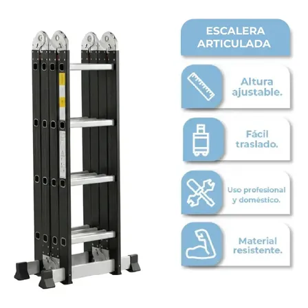 Escalera Articulada Aluminio 4x4 16 Escalones Gris