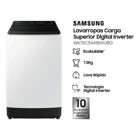 Lavarropas Automático Samsung 7.5kg Sup Ecobubble Inventer Color Blanco