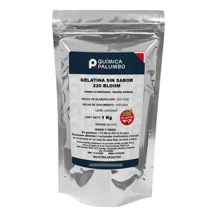 Gelatina Sin Sabor Premium 220 Bloom Química Palumbo 1 Kg