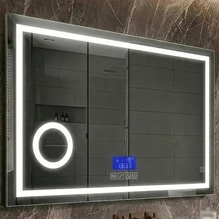 Espejo Bluetooth Luz Led Desempañador Baño Rectangular 60x80 Aluminio
