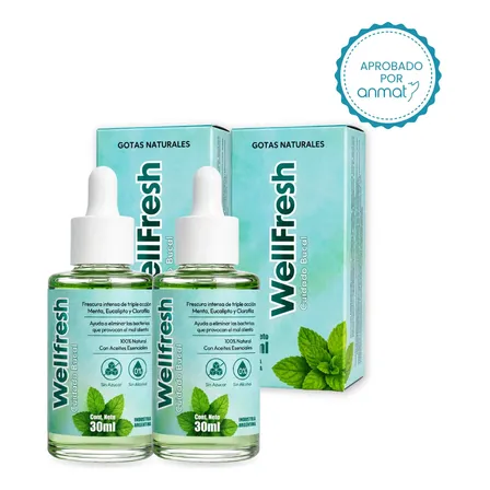 Pack 2 Wellfresh Gotero Gotas Mal Aliento Naturales Menta