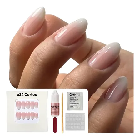 Press On Nails Almendra Uñas Postizas Autoadhesivas Premium Baby Boomer X24 Cortas Todos Los Talles