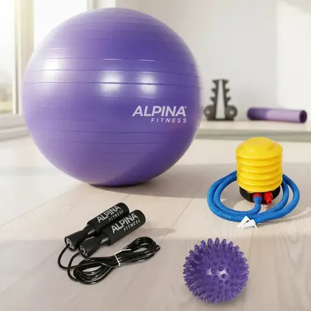 Kit Pelota Pilates Yoga Soga Salto Pelota Rehabilitacion Inflador Alpina AKE-06 Violeta 85 Cm