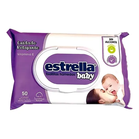 Toallitas Húmedas Estrella Baby Cuidado Relajado para Piel Sensible 50 Unidades