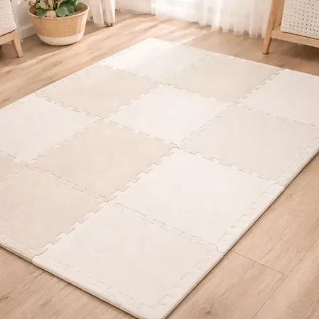 Piso Encastrable Goma Eva Peluche Set 18 Piezas Super Eva Crudo Lisa Alfombra Infantil Bebe Antigolpes Antideslizante Playroom Habitacion Proteccion Suelo Soft