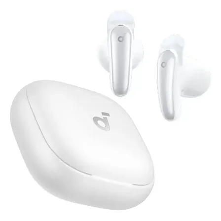 Auriculares inalámbricos Anker Soundcore Liberty Buds, diseño semi‑intra aural, audio Hi‑Res espacial, traducción con IA en 100+ idiomas, 4 micrófonos con IA, hasta 30 h de batería, blanco
