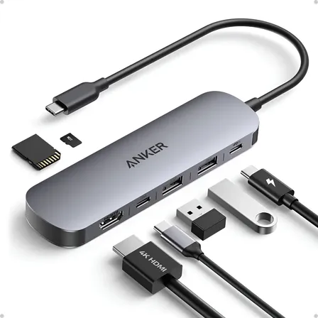 Hub USB-C 7-en-1 Anker Hub USB-C 7-en-1, Adaptador Multi-Puertos para Laptop, HDMI 4K@60Hz, PD 85W, USB-A/USB-C 3.0, Lector SD/TF, Compatible con MacBook/iPad/Windows (Cargador No Incluido)
