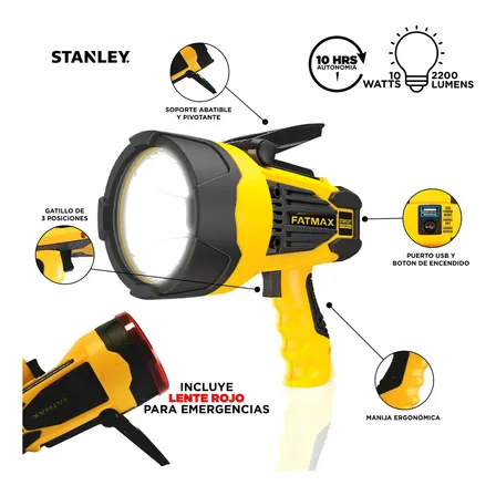 Linterna Reflector Led Stanley 2200 Lumens Recargable Usb