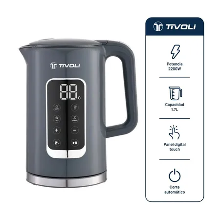 Pava eléctrica Tivoli PED-17G pantalla touch 1.7 L 2200W mantiene el agua caliente, temp. regulable