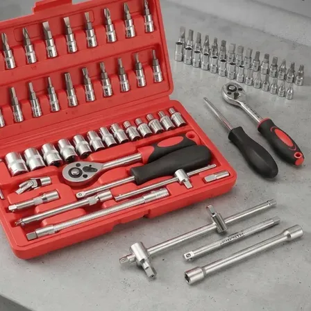 Caja Herramientas Set Juego Llave Tubo Kit 46 Piezas Estuche Plateado