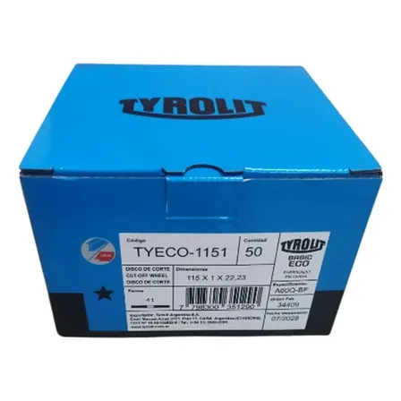 Disco corte tyrolit basic eco 115 X 1,0 Mm X 50 un amoladora