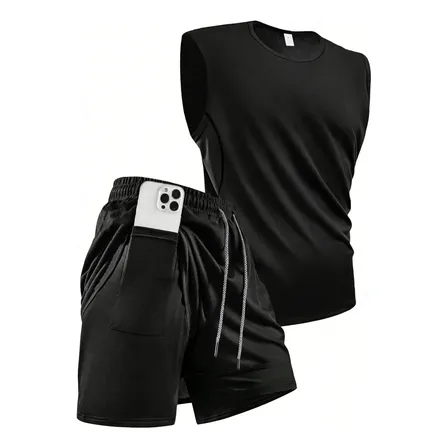 Conjunto Compresión Hombre Musculosa Short 2 En 1 Black L