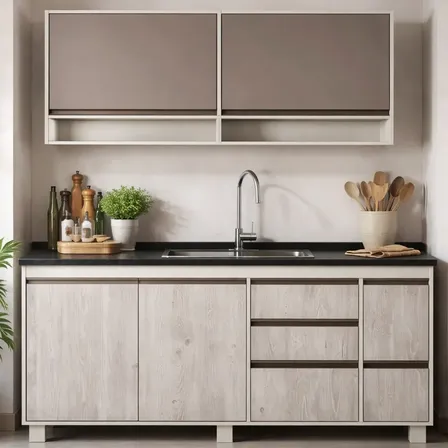 Combo  Alacena + Bajo Mesada +mesada + Griferia 140 Cm Cascina Arcilla