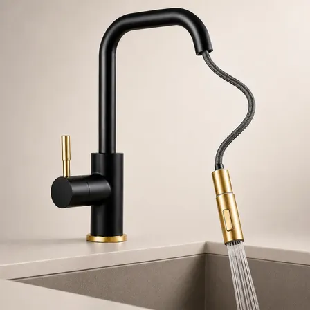 Grifería Cocina Monocomando Negro Dorado Con Ducha Extraíble Negro Mate