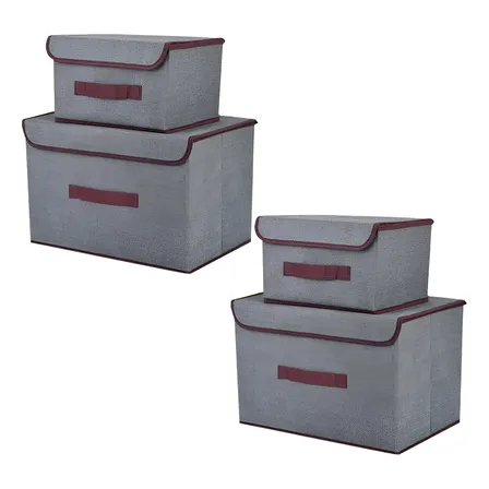 Set X4 Cajas De Tela Gadnic Canasto Gris Organizador Con Tapa Plegables