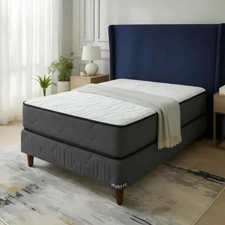 Sommier y Colchón de 1 Plaza Multiflex Sol 80x190cm Color Gris Con Almohada