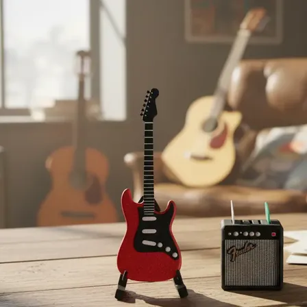Porta Puas Mini Amplificador Figura Guitarra Premium Combo Negro Y Mini Guitarra Con Soporte 5.7 Cm
