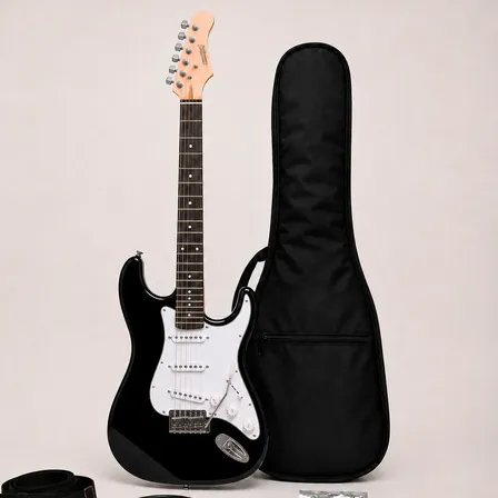 Guitarra Sunset St38 Stratocaster 2024 Tilo Con Cable Diestro Negro Palo De Rosa