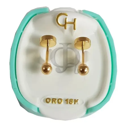 Aros Abridores Bebe Oro 18kts Ch Bolitas 3mm Cod 102 Garanti Oro 18k