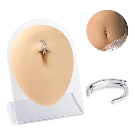 Piercing Ombligo Clicker Con Multistrass Acero Quirúrgico Plateado