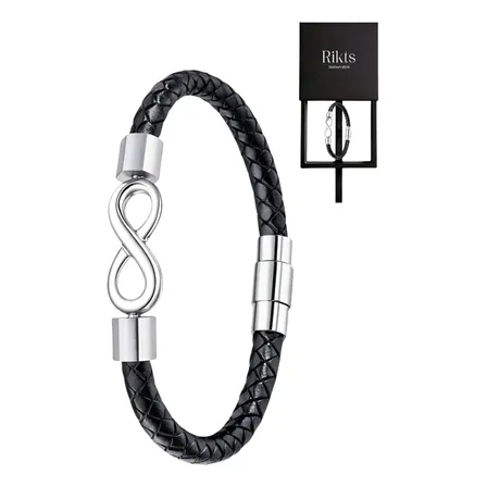 Pulsera Cuero Infinito Color Plata Brazalete + Caja Deluxe Plateado 6 Cm 21.5 Cm
