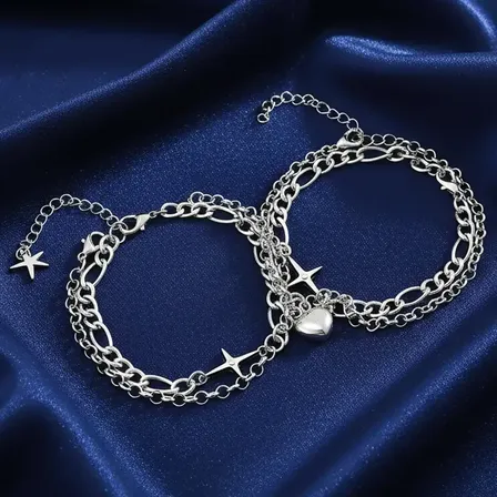 Pulseras Magneticas Dije Corazon Cruz Brazalete Cadena Acero Plateado 7 Cm 0 Mm