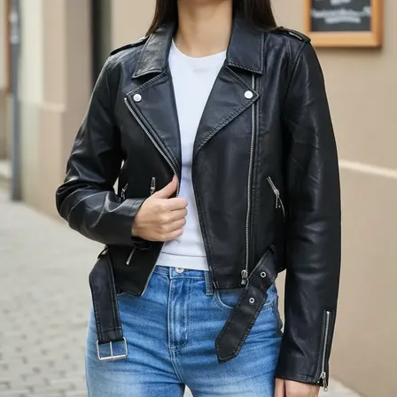 Campera Gamulan De Cuero Oversize Con Cinto Talle S Al 2xl Negro S