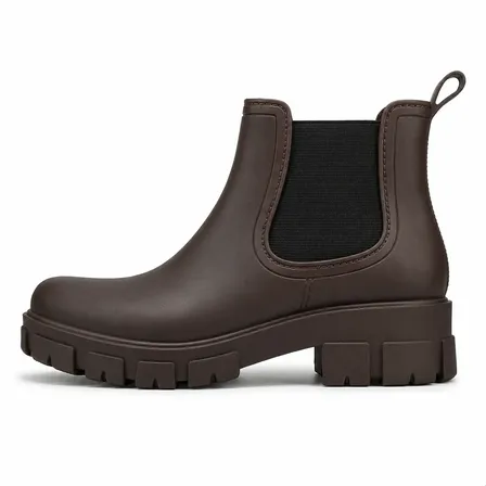 Bota De Lluvia Mujer Botineta Pvc Impermeable Antideslizante Marrón Liso 37