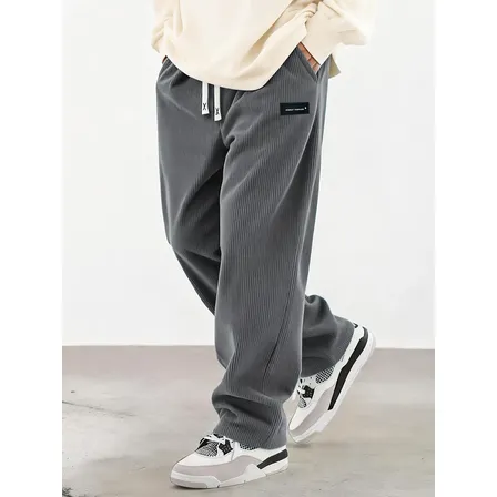 Pantalones Rectos Holgados Casuales De Pana Para Hombre Gray L