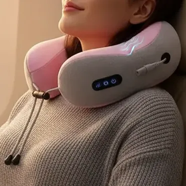 Masajeador Cervical Cuello Almohada De Viaje Recargable Usb Rosa
