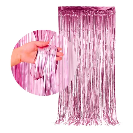 Pack X2 Cortinas Metalizadas 180 X 90 Cm Deco Cumpleaños Rosa