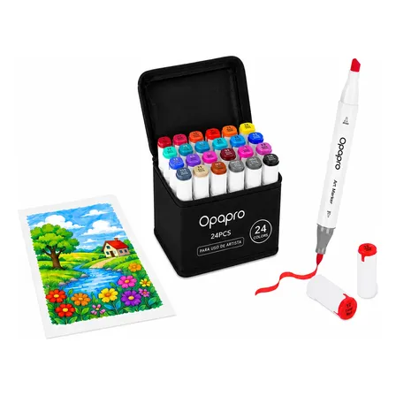 Fibrones Doble Punta Marcadores Tinta Alcohol 24p Artistico Negro