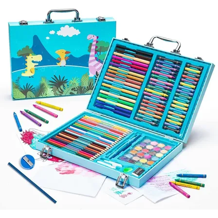 Set X128 Piezas Arte Infantil Dibujo En Maletín Metálico Completo Incluye Marcadores Lápices Pinturas Pasteles Y Accesorios Ideal Para Todas Las Edades Levys Bazar Color Celeste