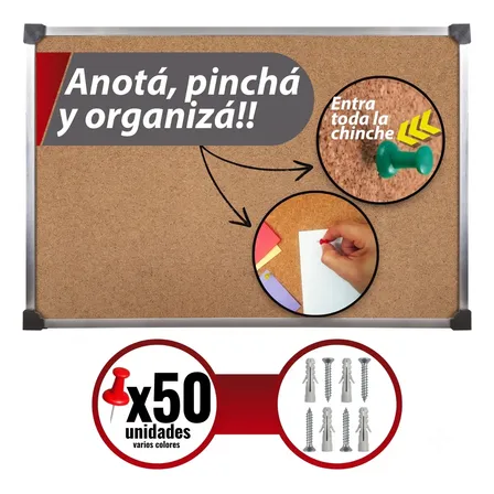 Pizarra De Corcho 40x60cm Marco De Aluminio+chinches