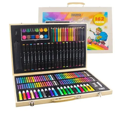 Set X162 Piezas Arte Infantil Dibujo En Maletín Madera Completo Incluye Lápices Marcadores Pinturas Pasteles Y Accesorios Ideal Para Todas Las Edades Levys Bazar Marron