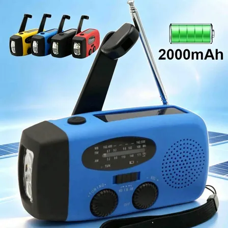 Radio Emergencia Solar Manivela Usb 2000mah Azul